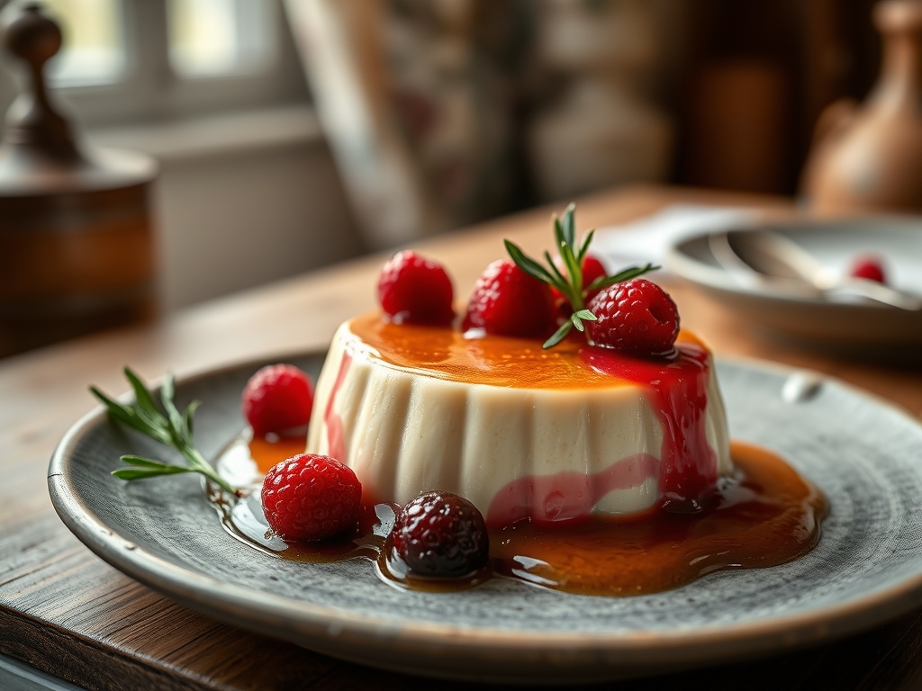 Vanillepudding mit Himbeeren