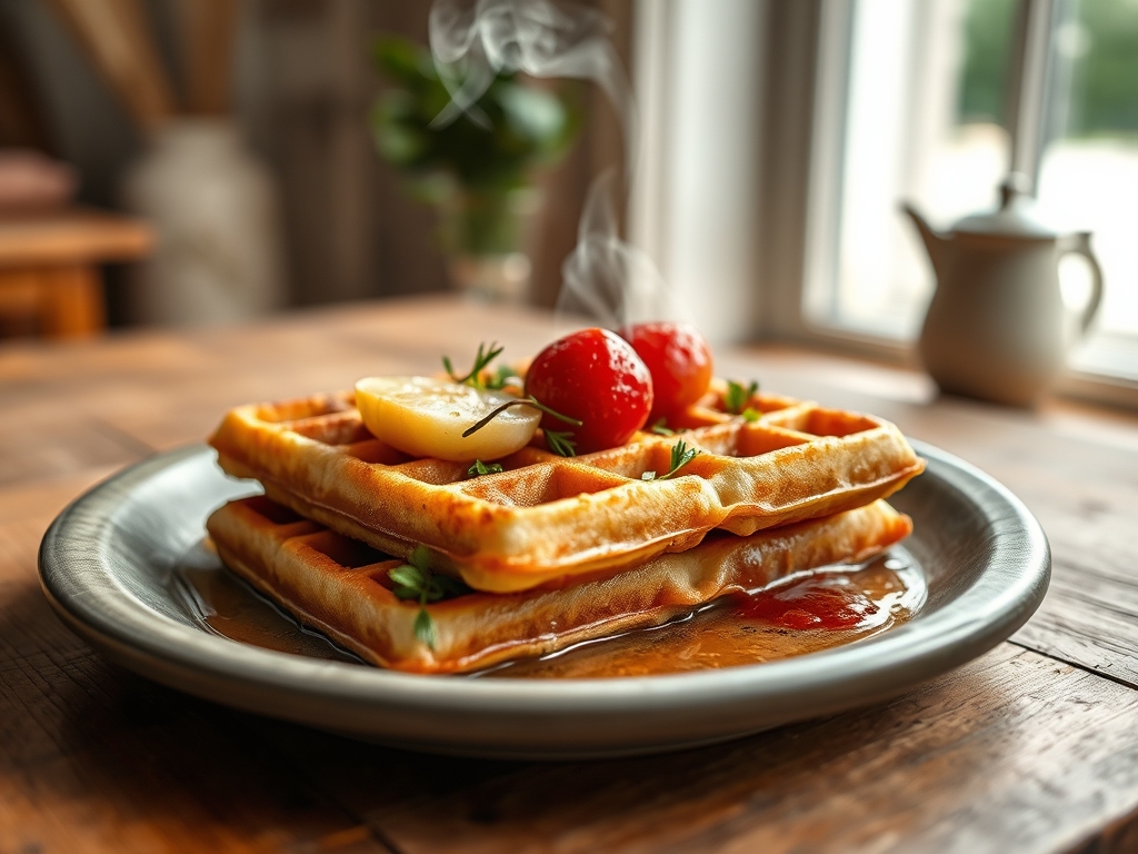 Waffeln mit heißen Kirschen