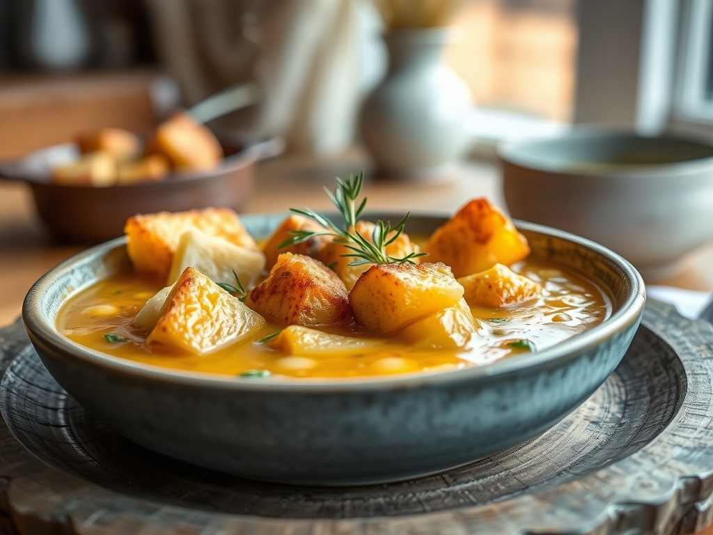 Zwiebelsuppe mit Käsebrot